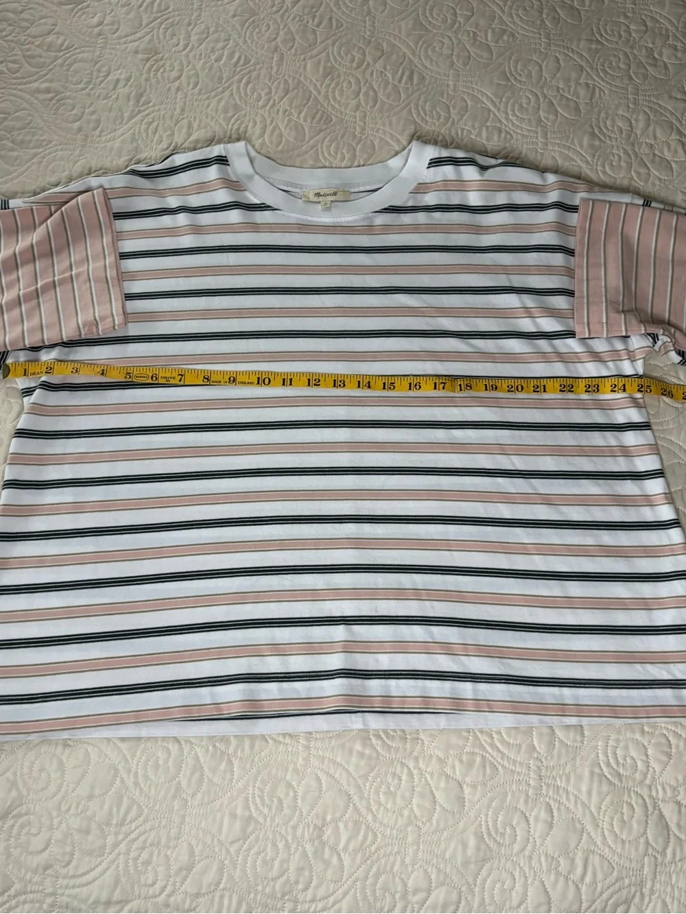Madewell Easy Crewneck Striped Top in White, Blush & Black - Picture 5 of 8